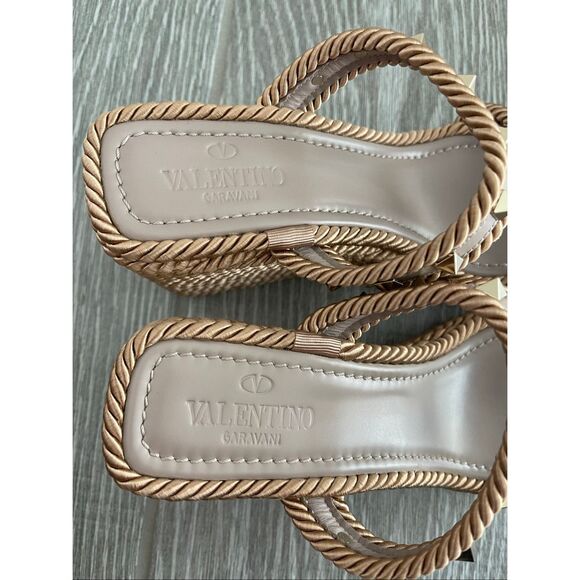 VALENTINO Rockstud Torchon T-Strap Espadrille Sandals Size 10 - Picture 5 of 10